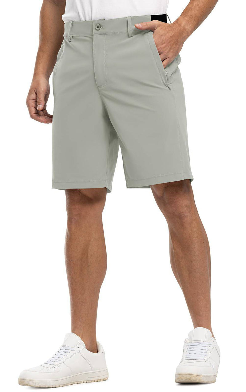 Rdruko Men's Golf Shorts Stretch Dry Fit 9" Lightweight Casual Dress Athletic Shorts with Pockets, Light Gray