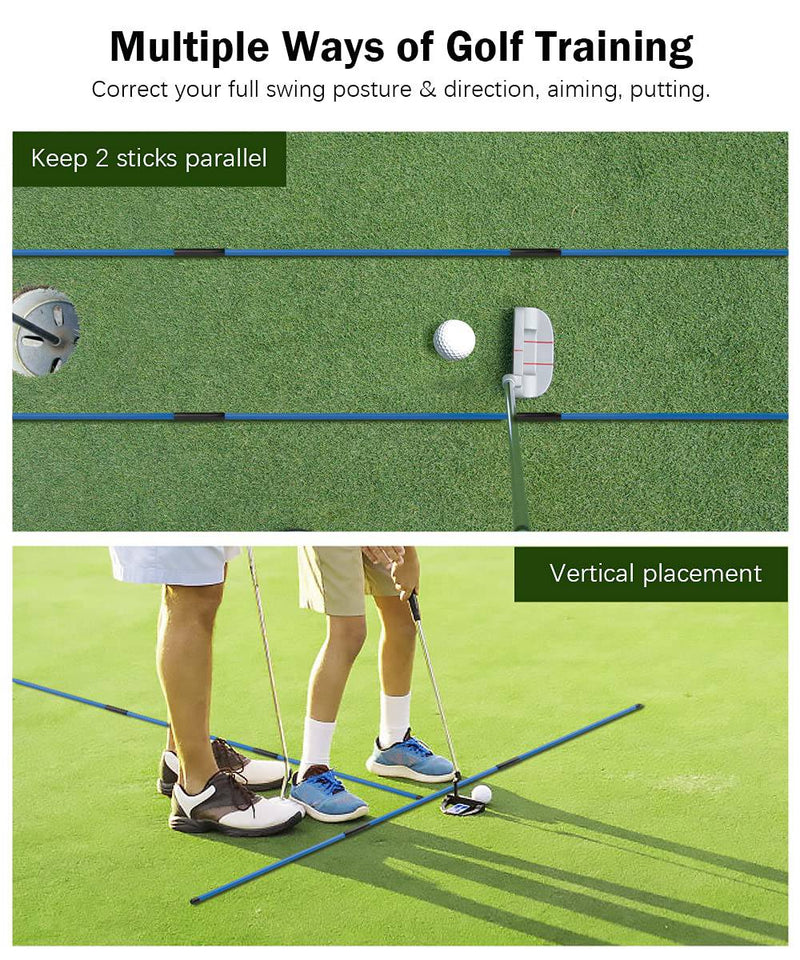 Rhino Valley Golf Alignment Sticks - 2 Pack Collapsible Golf Practice Rods for Aiming, Putting, Full Swing Trainer, Posture Corrector with Clear Tube Case, Portable Golf Training Equipment, Blue