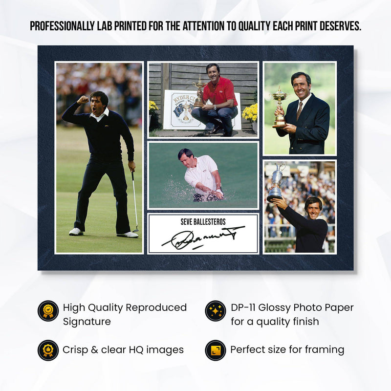 RJR PRINTS Seve Ballesteros - Golf Signed A4 Montage Photo Print Pre Printed Signature Autograph Gift