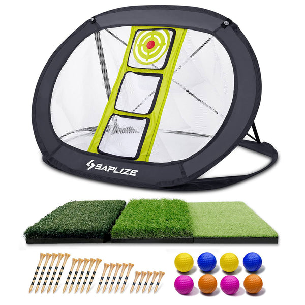 SAPLIZE Golf Chipping Net, with Foldable Hitting Mat, Golf Balls and Bamboo Golf Tees for Indoor/Outdoor/Backyard Practice