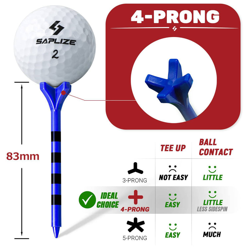 SAPLIZE Plastic Golf Tees Pack of 50 (1-1/2"& 3-1/4") Reduces Friction & Side Spin 4 Prongs Plastic Tees, Mixed