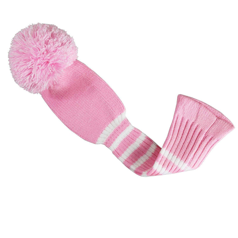 Pink Golf Head Covers for Woods 5 PCS Knit Golf Club Cover Driver Cover*1 Fairway Wood*2 Hybrid (UT)*2 Old-school Style, Big Pom-poms, Best Gift for Female