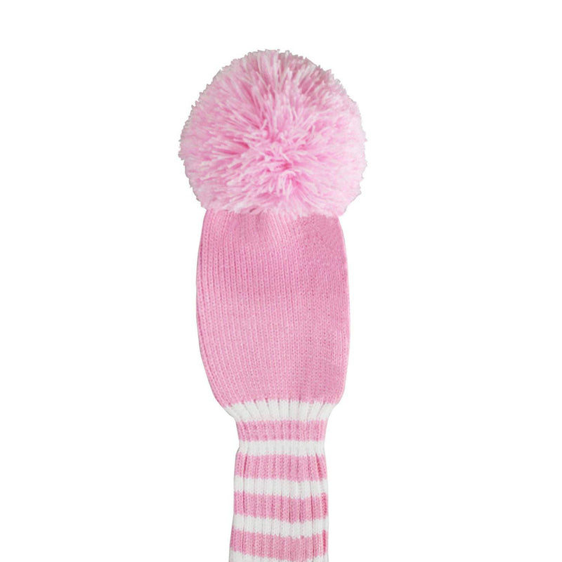 Pink Golf Head Covers for Woods 5 PCS Knit Golf Club Cover Driver Cover*1 Fairway Wood*2 Hybrid (UT)*2 Old-school Style, Big Pom-poms, Best Gift for Female