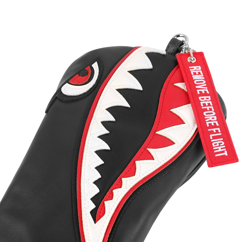 SHABIER Golf Black Flying Tiger Warshark Driver Cover, Leather, for 460cc Driver, Fairway, Hybrid, Interchangeable Number Tags