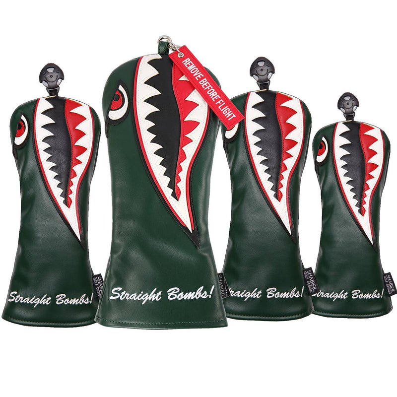 SHABIER New War Shark Flying Tiger Warshark Golf Driver Headcover for Taylormade M3 M4 M5 M6 SIM Golf Club (Green Hybird Cover)