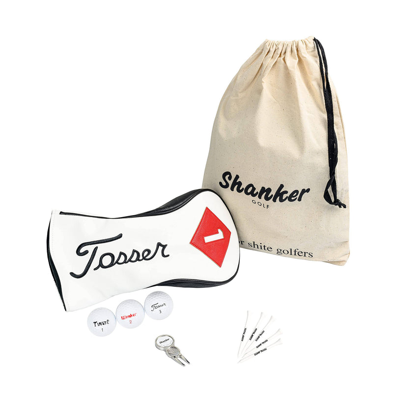 Shanker Golf - Funny Golf Gift Set - Rude Headcover, Golf Balls, Tees, Shoe Bag & Pitch Tool - Rude Branded Joke Gift for Golfers - Printed Golf Accessories