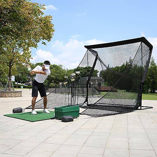 SimSpace Deluxe Home Driving Golf Net - Super Strong Netting, 2.5m (8.2ft) x 2.5m (8.2ft) x 3.84m (12.5ft), Black