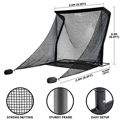 SimSpace Deluxe Home Driving Golf Net - Super Strong Netting, 2.5m (8.2ft) x 2.5m (8.2ft) x 3.84m (12.5ft), Black