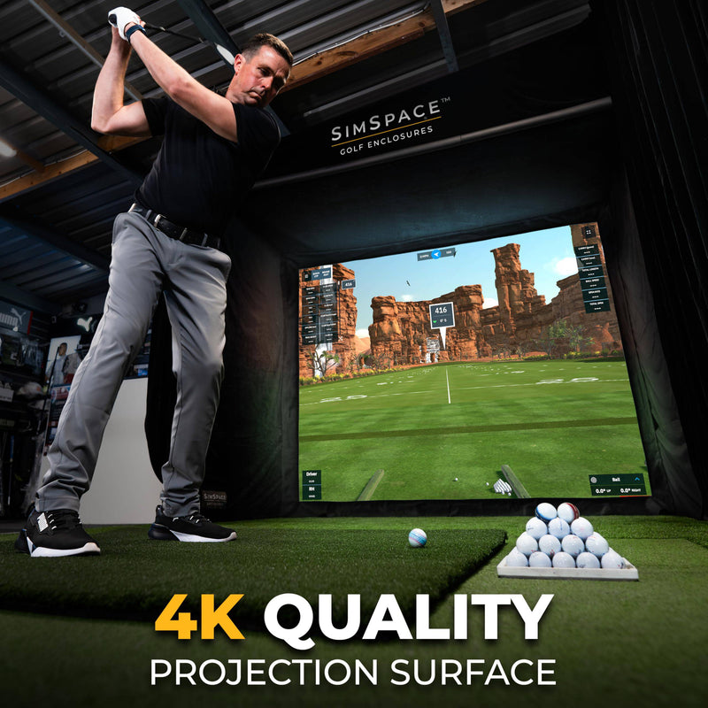 SimSpace Golf Simulator Enclosure with Impact Display Projection Screen, use with all Golf Launch Simulators and Monitors.