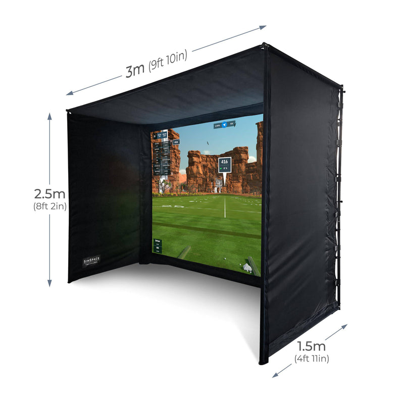 SimSpace Golf Simulator Enclosure with Impact Display Projection Screen, use with all Golf Launch Simulators and Monitors.