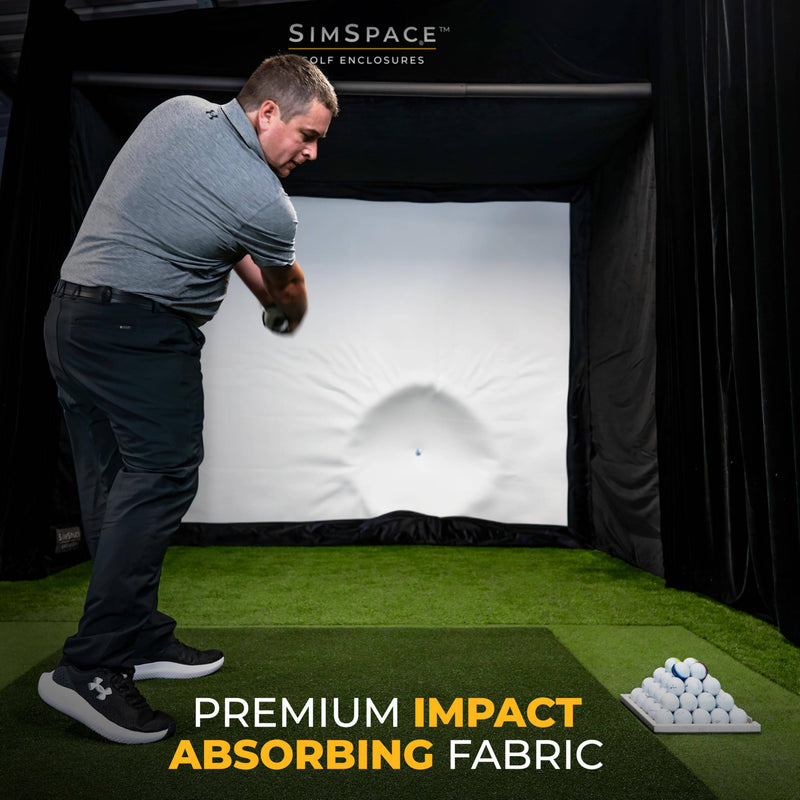 SimSpace Golf Simulator Enclosure with Impact Display Projection Screen, use with all Golf Launch Simulators and Monitors.