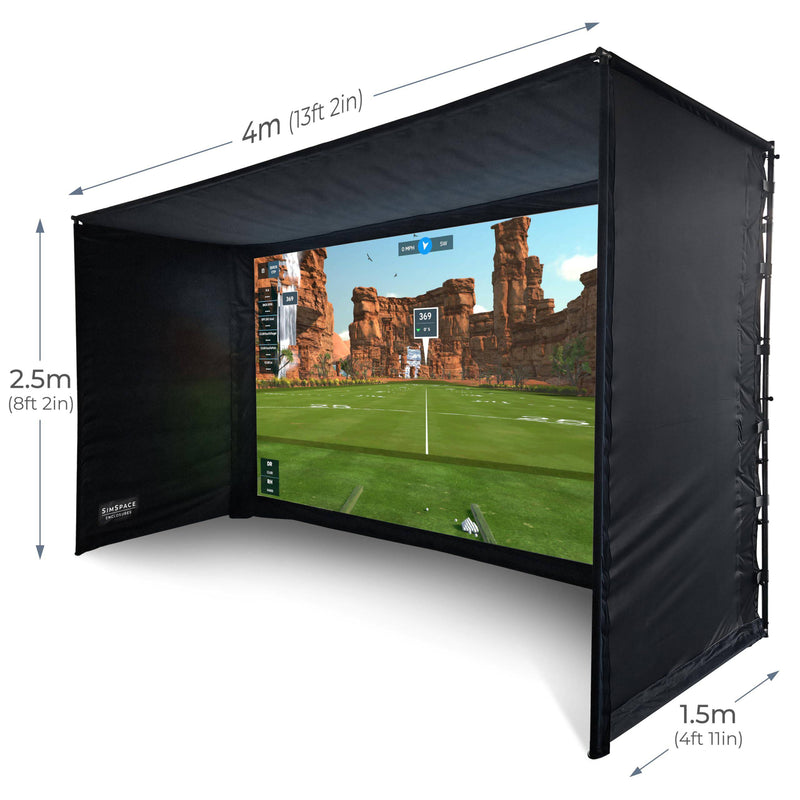 SimSpace Golf Simulator Enclosure with Impact Display Projection Screen, use with all Golf Launch Simulators and Monitors.