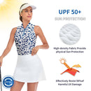 Soneven Women’s Sleeveless Golf Polo – White Leopard Print