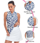 Soneven Women’s Sleeveless Golf Polo – White Leopard Print