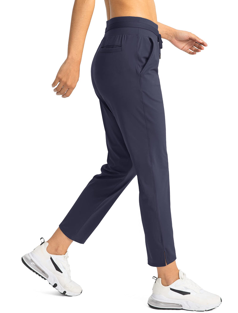 Soothfeel Women's Golf Pants with 4 Pockets 7/8 Stretch High Waisted Sweatpants Travel Athletic Work Pants for Women, Navy Blue