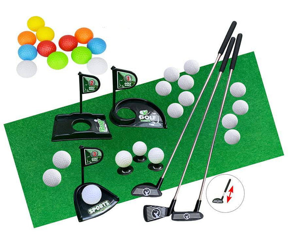 Golf Club Logo Practice Ball Sports Indoor Game Golf 23 inches Training 29 PCS with 12 Colorful Golf Balls Set Toy for Kids Toddler Metal