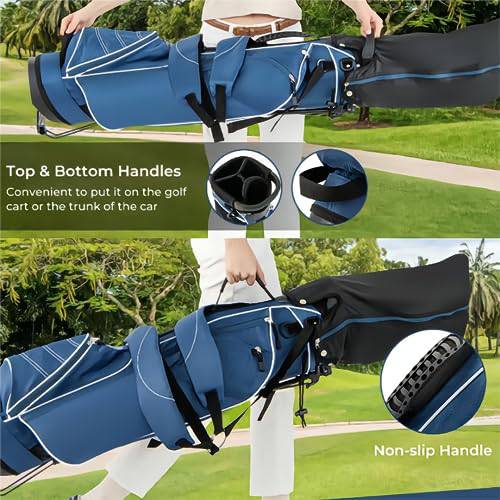 SPOTRAVEL Golf Stand Bag, Lightweight Golf Clubs Storage Bags with Adjustable Dual-Strap, 4-Way Top Divider & Foldable Bracket, Waterproof Golf Trolley Bag for Adults (Blue)