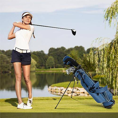 SPOTRAVEL Golf Stand Bag, Lightweight Golf Clubs Storage Bags with Adjustable Dual-Strap, 4-Way Top Divider & Foldable Bracket, Waterproof Golf Trolley Bag for Adults (Blue)