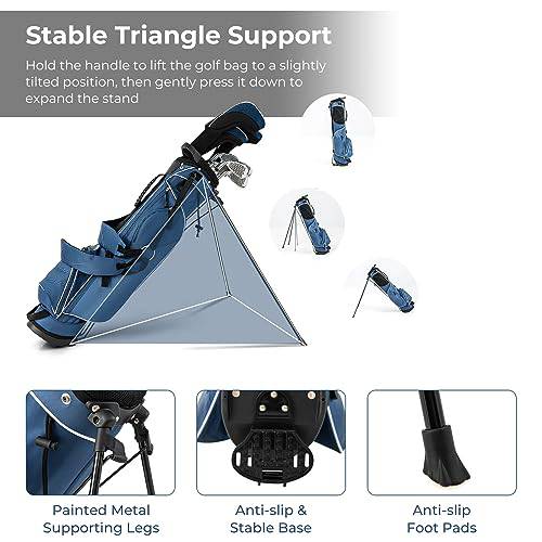 SPOTRAVEL Golf Stand Bag, Lightweight Golf Clubs Storage Bags with Adjustable Dual-Strap, 4-Way Top Divider & Foldable Bracket, Waterproof Golf Trolley Bag for Adults (Blue)