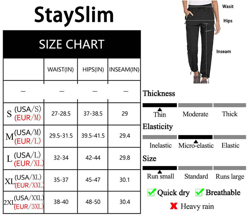 StaySlim Walking Trousers for Women Outdoor Hiking Trousers Lightweight Cargo Pants with Zip Pockets Quick Dry Ladies Overtrousers UPF 50 UV Protection, Black, L.