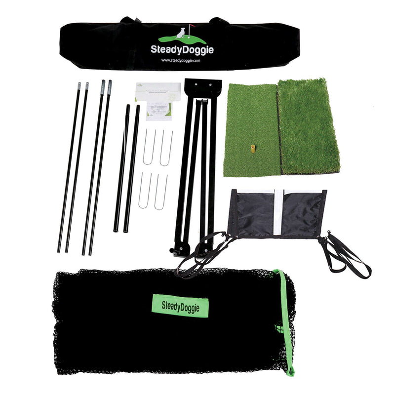 Steady Doggie 3Pcs Golf Net Bundle - Professional Patent Pending Design - Dual-Turf Golf Mat, Chipping Target, Carry Bag - Golf Accessories for Home, Backyard Practice and Driving Range, 10 x 7ft