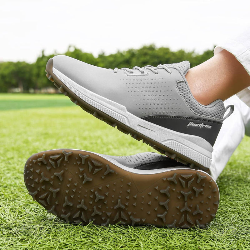 SUMECH Golf Shoes with Spiked for Mens Breathable Waterproof Non-Slip Wide Fitting Big Size,Grey