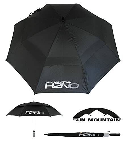 Sun Mountain H2NO Dual Canopy Windproof Large Golf Umbrella - 68” (172cm) Auto-Opening, Fibreglass Frame, UV Protection, 62", Black