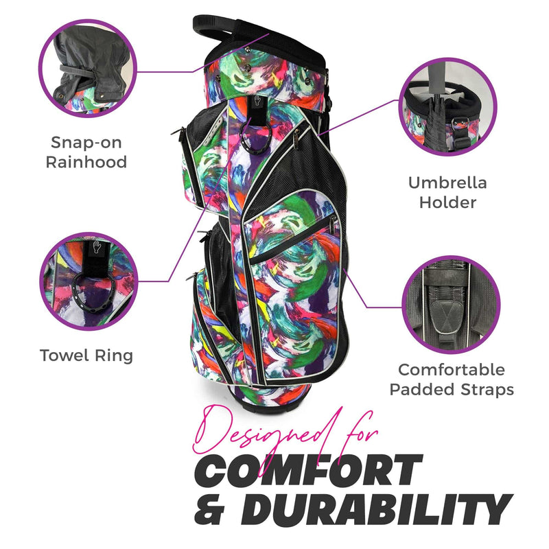 Womens Golf Bag - Taboo Fashions Lightweight Ladies Cart Bag, 14-Way, 7 Zippered Pockets, Rain Hood, Insulated Beverage Compartment (Rembrandt)