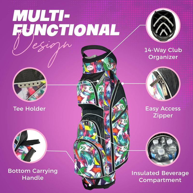 Womens Golf Bag - Taboo Fashions Lightweight Ladies Cart Bag, 14-Way, 7 Zippered Pockets, Rain Hood, Insulated Beverage Compartment (Rembrandt)