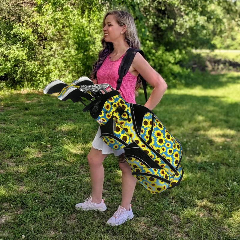 Womens Golf Bag - Taboo Fashions Lightweight Ladies Cart Bag, 14-Way, 7 Zippered Pockets, Rain Hood, Insulated Beverage Compartment (Sultry Sunflowers)