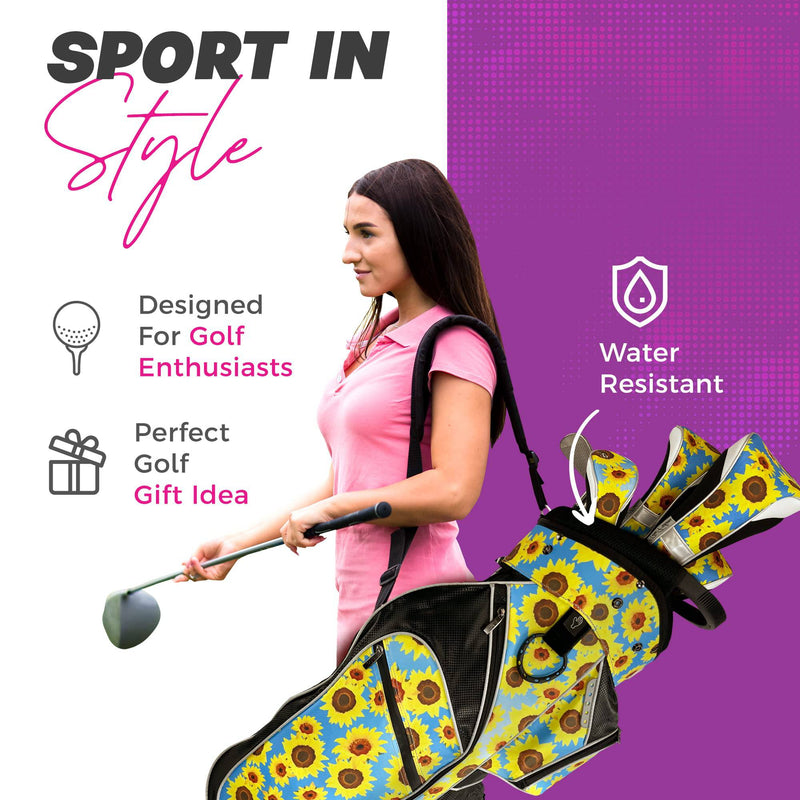 Womens Golf Bag - Taboo Fashions Lightweight Ladies Cart Bag, 14-Way, 7 Zippered Pockets, Rain Hood, Insulated Beverage Compartment (Sultry Sunflowers)