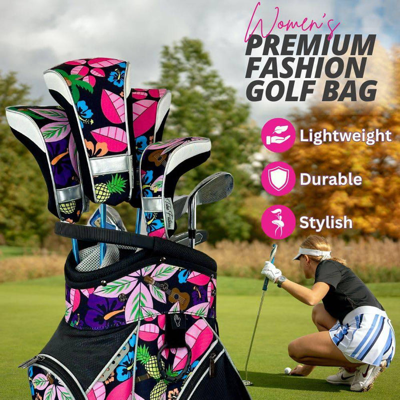 Womens Golf Bag - Taboo Fashions Lightweight Ladies Cart Bag, 14-Way, 7 Zippered Pockets, Rain Hood, Insulated Beverage Compartment (Tropical Paradise)