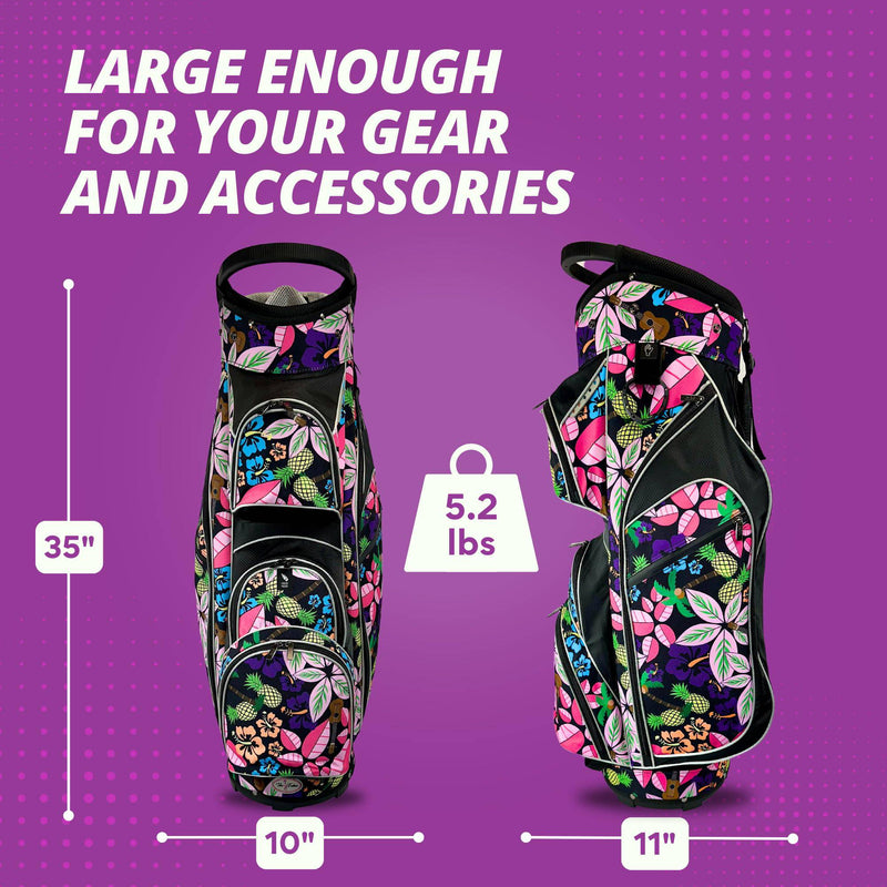 Womens Golf Bag - Taboo Fashions Lightweight Ladies Cart Bag, 14-Way, 7 Zippered Pockets, Rain Hood, Insulated Beverage Compartment (Tropical Paradise)