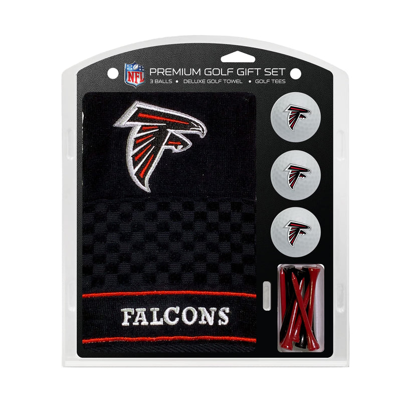 TEAM GOLF NFL Atlanta Falcons Gift Set: Embroidered Golf Towel, 3 Golf Balls, and 14 Golf Tees 2-3/4" Regulation, Tri-Fold Towel 16" x 22" & 100% Cotton