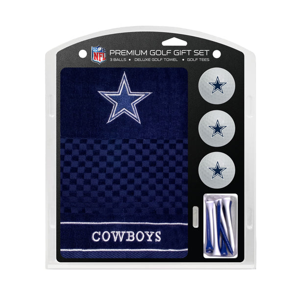 TEAM GOLF NFL Dallas Cowboys Gift Set: Embroidered Golf Towel, 3 Golf Balls, and 14 Golf Tees 2-3/4" Regulation, Tri-Fold Towel 16" x 22" & 100% Cotton