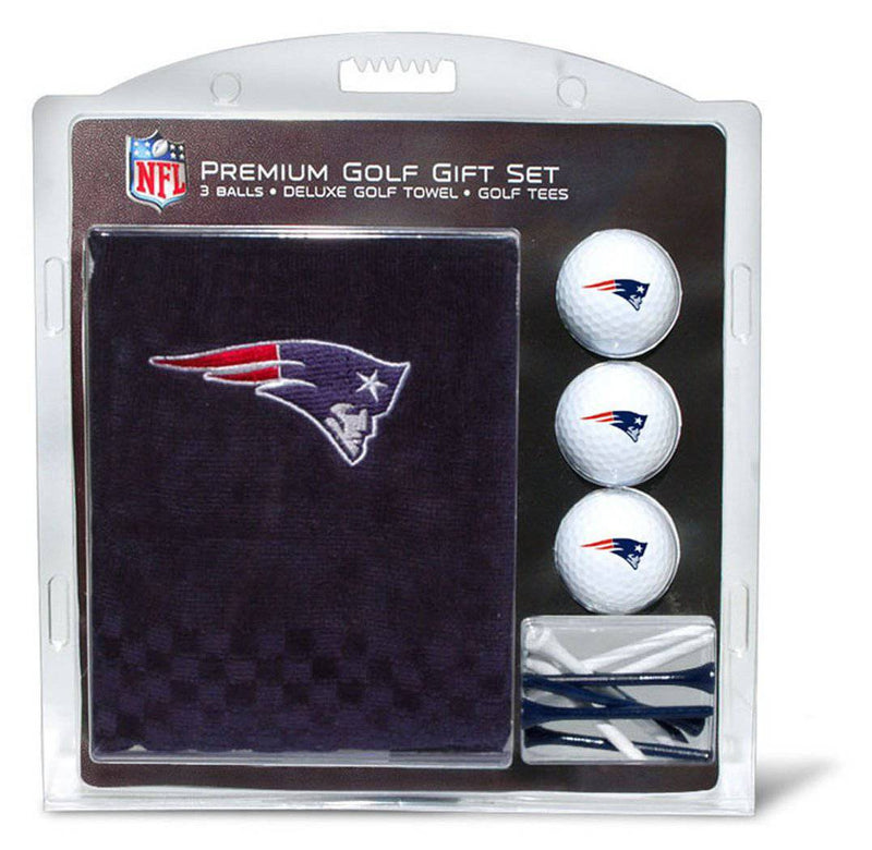 Team Golf NFL New England Patriots Gift Set: Embroidered Golf Towel, 3 Golf Balls, and 14 Golf Tees 2-3/4" Regulation, Tri-Fold Towel 16" x 22" & 100% Cotton