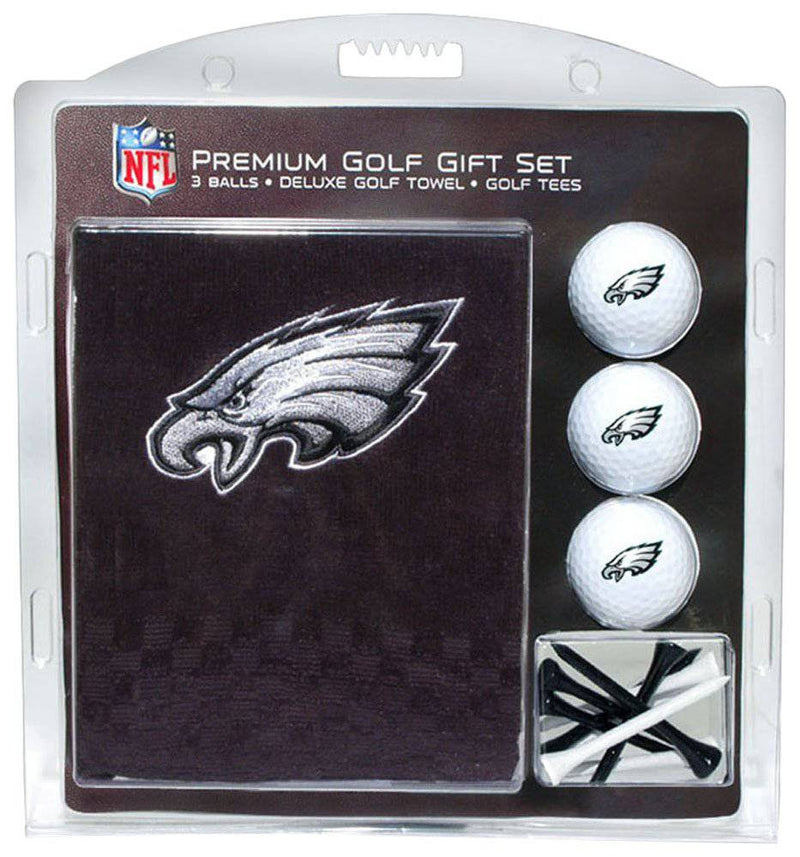 Team Golf NFL Philadelphia Eagles Gift Set: Embroidered Golf Towel, 3 Golf Balls, and 14 Golf Tees 2-3/4" Regulation, Tri-Fold Towel 16" x 22" & 100% Cotton