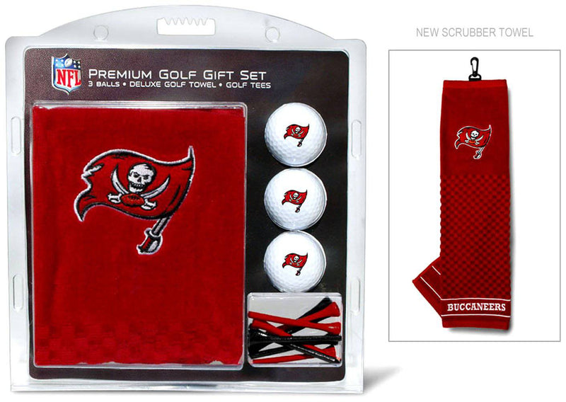 TEAM GOLF NFL Tampa Bay Buccaneers Gift Set: Embroidered Golf Towel, 3 Golf Balls, and 14 Golf Tees 2-3/4" Regulation, Tri-Fold Towel 16" x 22" & 100% Cotton