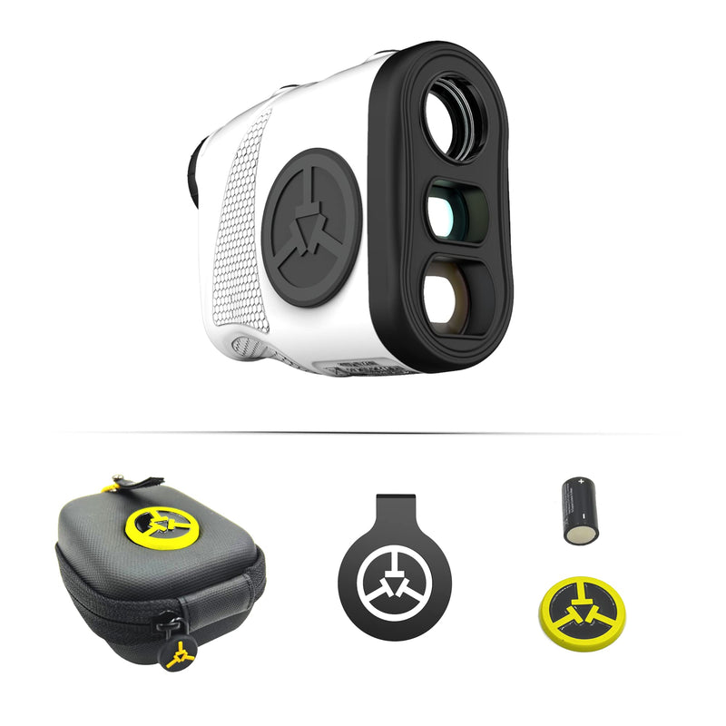 TecTecTec KLYR Golf Rangefinder with Slope White, Belt Clip, Magnetic Holder. Laser Range Finder with 2022 Optics,pinned, high end case, Golfing Ball Marker with Magnet.Binoculars