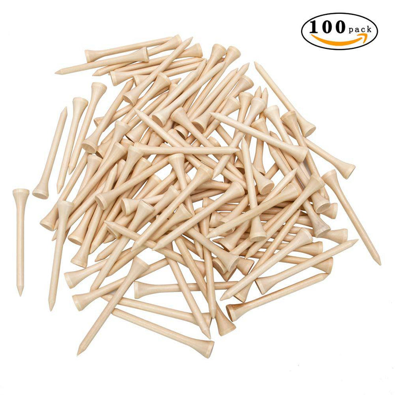 THIODOON Golf tees Less Friction Wooden Tees Training for Golfer Professional Natural Wood Golf tees Bulk 100 Count Golfing Tees (83mm, wood)