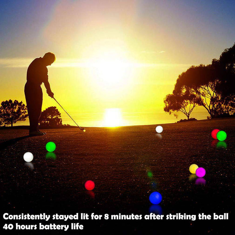 THIODOON Led Golf Balls Glow Golf Balls, Flashing Glowing Golf Ball, Night Glow Flash Light up, Long Lasting Bright Night Sports, 6 Colors for Your Choice (6 Pack) (Red Green White Blue Yellow Pink)