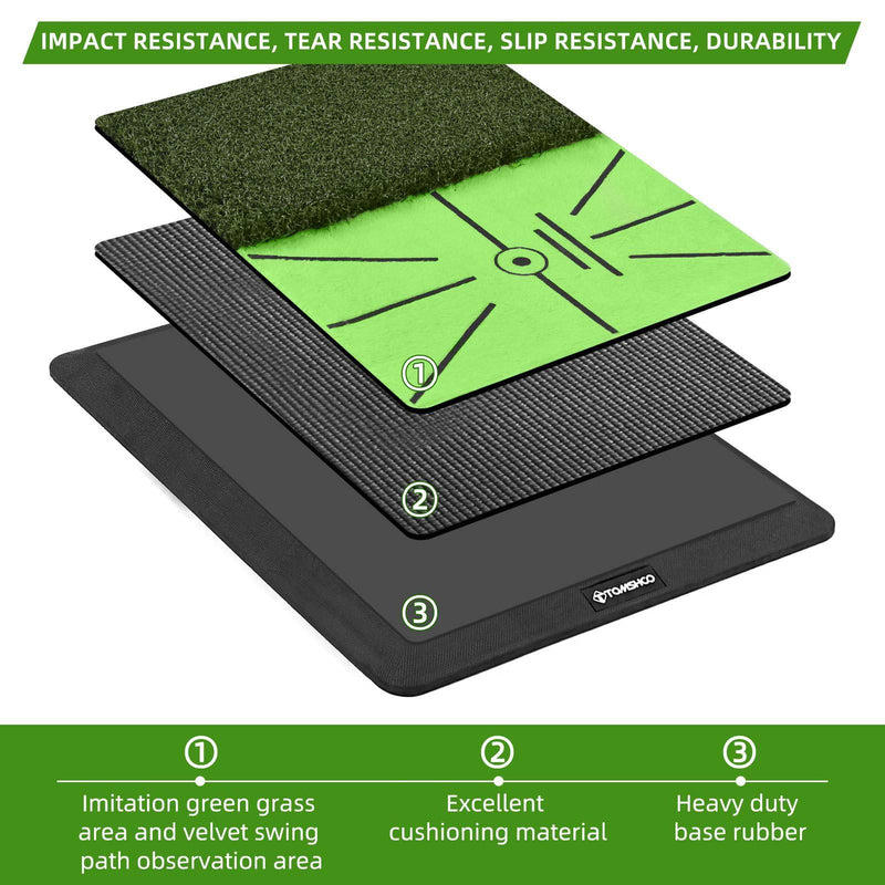 TOMSHOO Golf Impact Mat, Analyzes Swing Path Correct Hitting Action, Partitioned Golf Tee Practice Mat, Putting Simulation, With Ball Tray Rubber Base Indoor Outdoor Hitting Pad