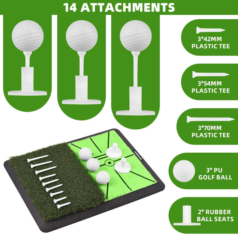 TOMSHOO Golf Impact Mat, Analyzes Swing Path Correct Hitting Action, Partitioned Golf Tee Practice Mat, Putting Simulation, With Ball Tray Rubber Base Indoor Outdoor Hitting Pad