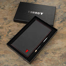 TORRO Golf Scorecard Holder – Genuine Leather Golf Scorecard Holder with Card Slot and Pencil Loop - Gift for Golfers (Black with Red Detail)
