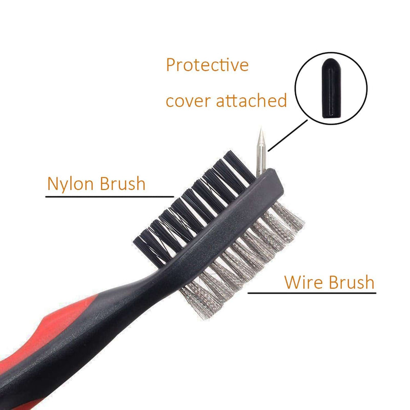 Golf Club Brush and Club Groove Cleaner, Nylon & Steel Brush Golf Clean tool with Retractable Zip-line, Aluminum Carabiner-Lightweight/Ergonomic Design/Easily Attaches to Golf Club Bag