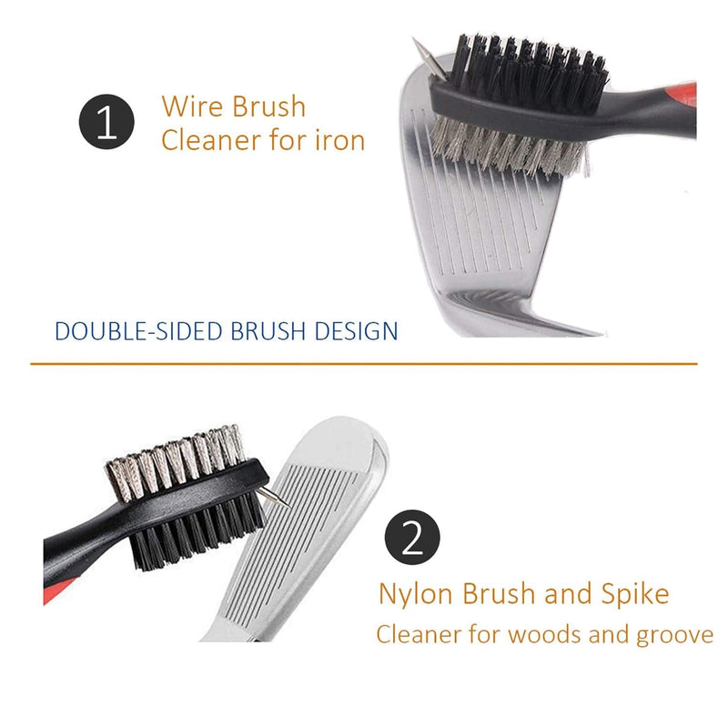 Golf Club Brush and Club Groove Cleaner, Nylon & Steel Brush Golf Clean tool with Retractable Zip-line, Aluminum Carabiner-Lightweight/Ergonomic Design/Easily Attaches to Golf Club Bag