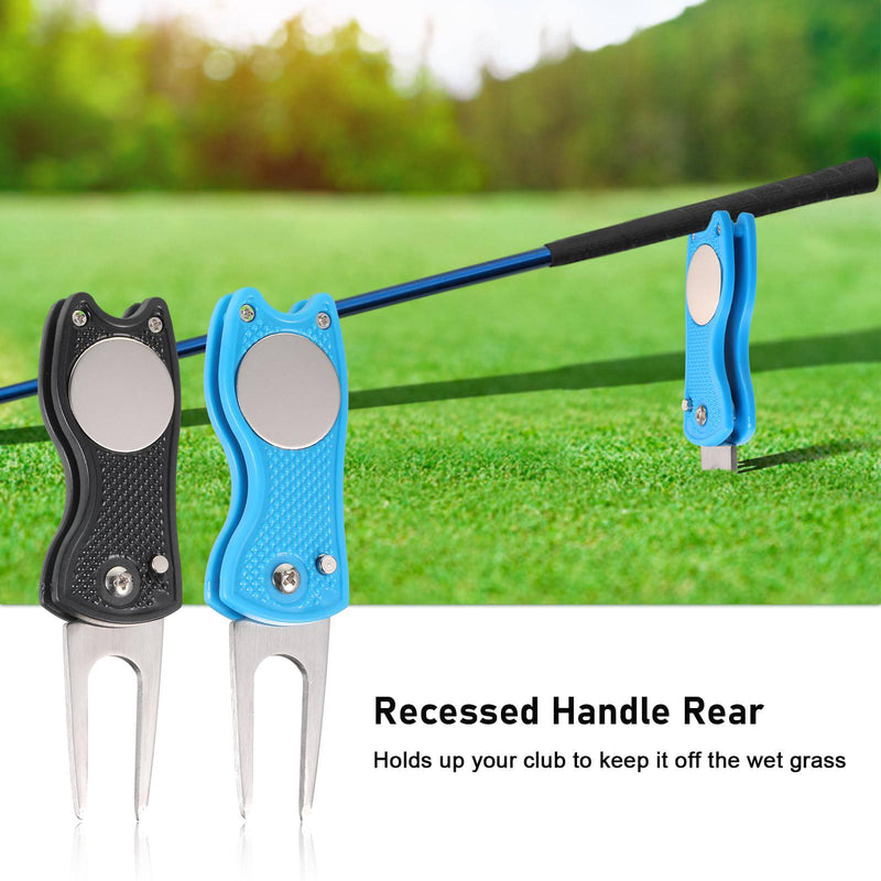 UICCVOKK 2 Pack Golf Divot Repair Tool Foldable Pitch Mark Repair Tool with Pop-up Button & Magnetic Ball Marker Metal Golf Marker and Pitch Repair for Putting