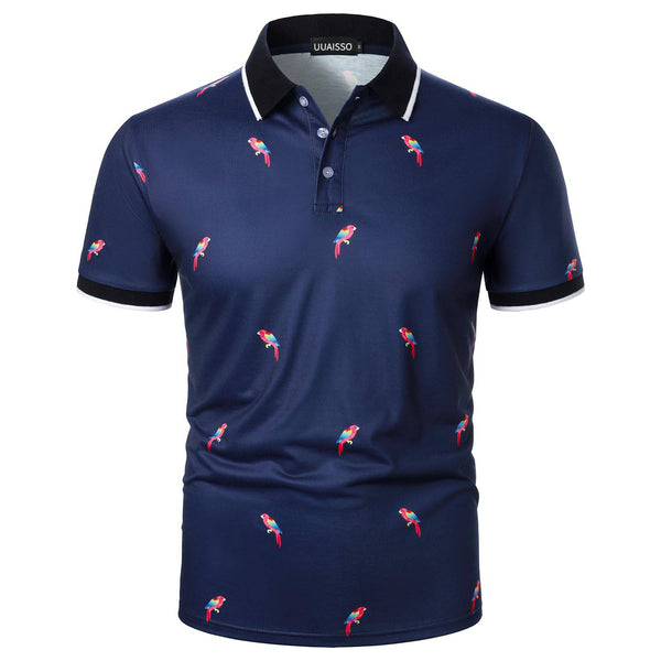 UUAISSO Men's Short Sleeve Polo Shirt Casual Floral Golf Shirts Tropical Tops Summer Shirt for Men Blue Parrot M