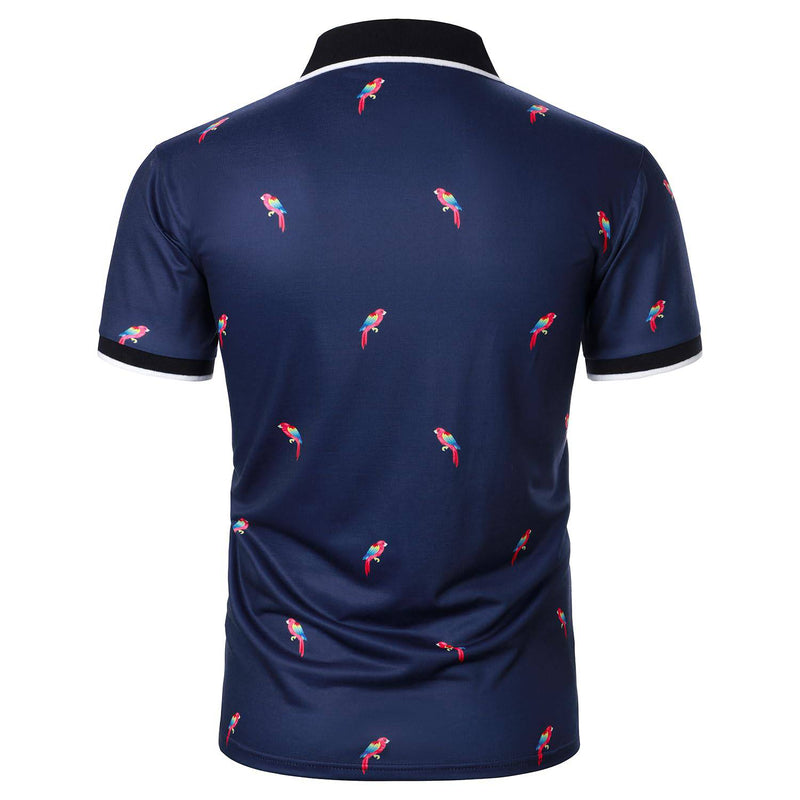 UUAISSO Men's Short Sleeve Polo Shirt Casual Floral Golf Shirts Tropical Tops Summer Shirt for Men Blue Parrot