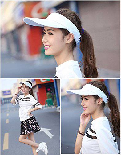 White Colors Sun Visors for Women and Girls, Long Brim Thicker Sweatband Adjustable Hat for Golf